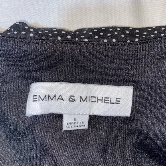 Emma & Michele sheer flutter dress L black w/white polka dot - Picture 5 of 6